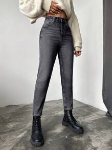 SHEIN Cottnline 100%Cotton Slim Fit Denim Jeans With Slant Pockets - Dark Grey - View 6