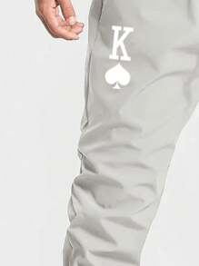 Manfinity Homme Pantalones casuales para hombre con estampado de póker, cintura con cordón y puños - Gris Claro - Ver 3