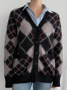 DAZY 1pc Women's Casual Plaid Loose Cardigan, Long Sleeve, Autumn/Winter