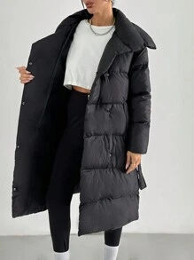 EURMUSE 女款純色鈕扣前開長袖口袋設計極簡夾克，休閒日常穿著，適合假日，黑色冬季款 - 黑色 - 查看 3