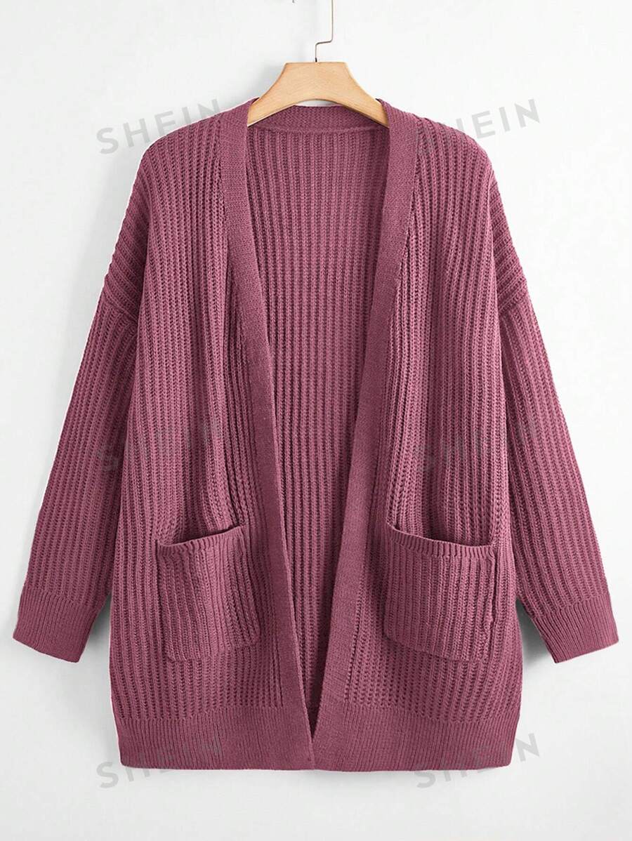 Linhara Plus Size Casual Culoare Uni Plus Size Cardigan Cu Buzunare, Toamna/Iarna - Violet - Vizualizare 1