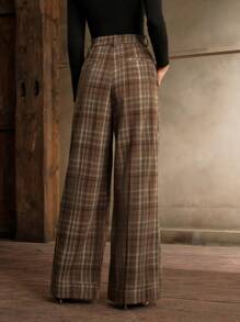 Anewsta High Waisted Straight Leg Plaid Pants For Office Lady, Autumn/Winter