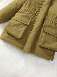 新款少女冬季休闲时尚连帽夹克适合 4-7 岁女孩，日常装扮，牛津布面料，双面保暖内衬，毛领，长袖，拉链，松紧袖口，绿色 - 軍綠色 - 查看 4