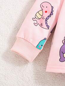 Baby Girl 2pcs/Set Dinosaur Print Pattern Full Print Cute Outfit, Autumn/Winter - Pink - View 3