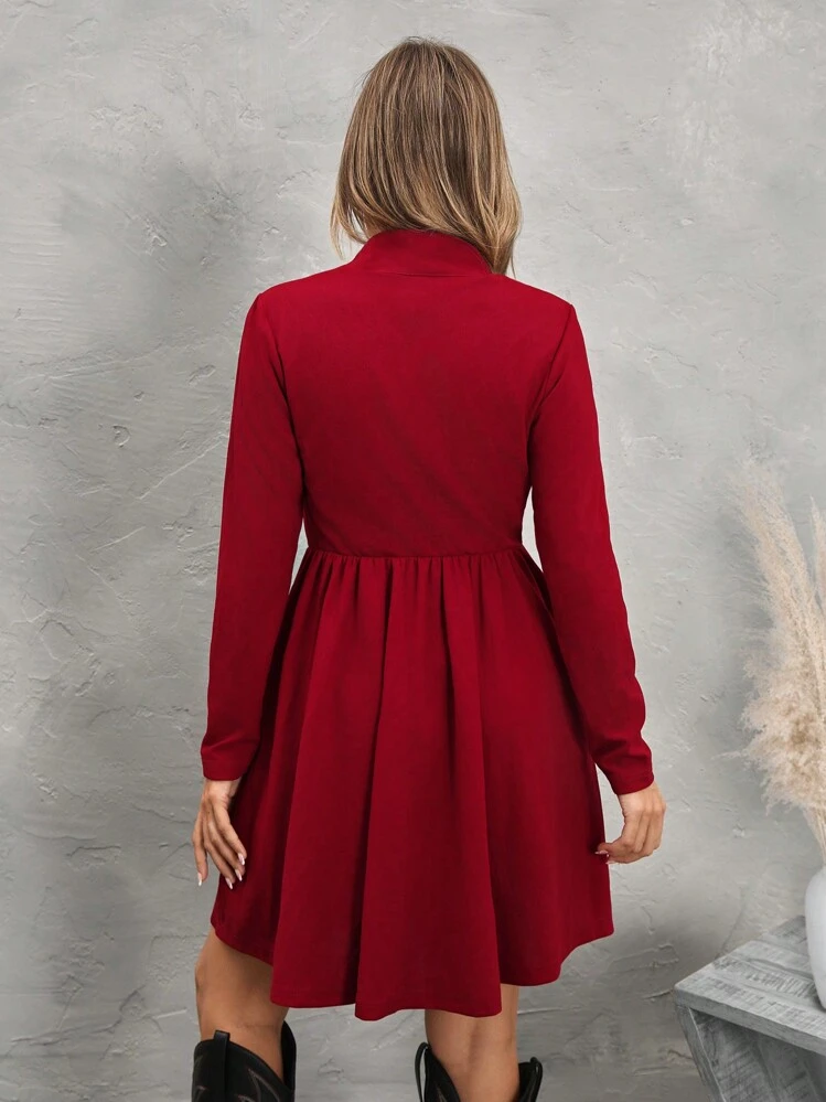 red long sleeve dress shein SHEIN LUNE Women's Casual V-Neck Long Sleeve Red Dress
