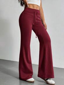 SHEIN EZwear Drawstring Waist Flare Leg Sweatpants
