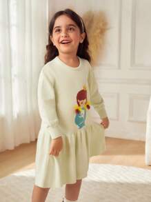 SHEIN Váy đan đáng yêu cho bé gái với họa tiết mèo sống động thiết kế jacquard - Màu xanh Bạc hà - Xem 6