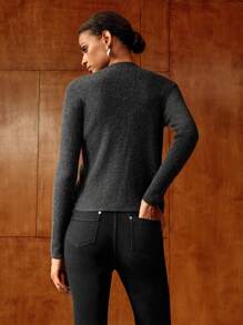 MOTF PREMIUM CASHMERE BLEND SOLID SINGLE BREASTED PLACKET CARDIGAN - Grey - View 6