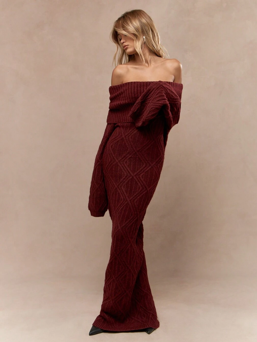 maxi cable knit sweater dress Cable-Knit Oversized Sweater Dress