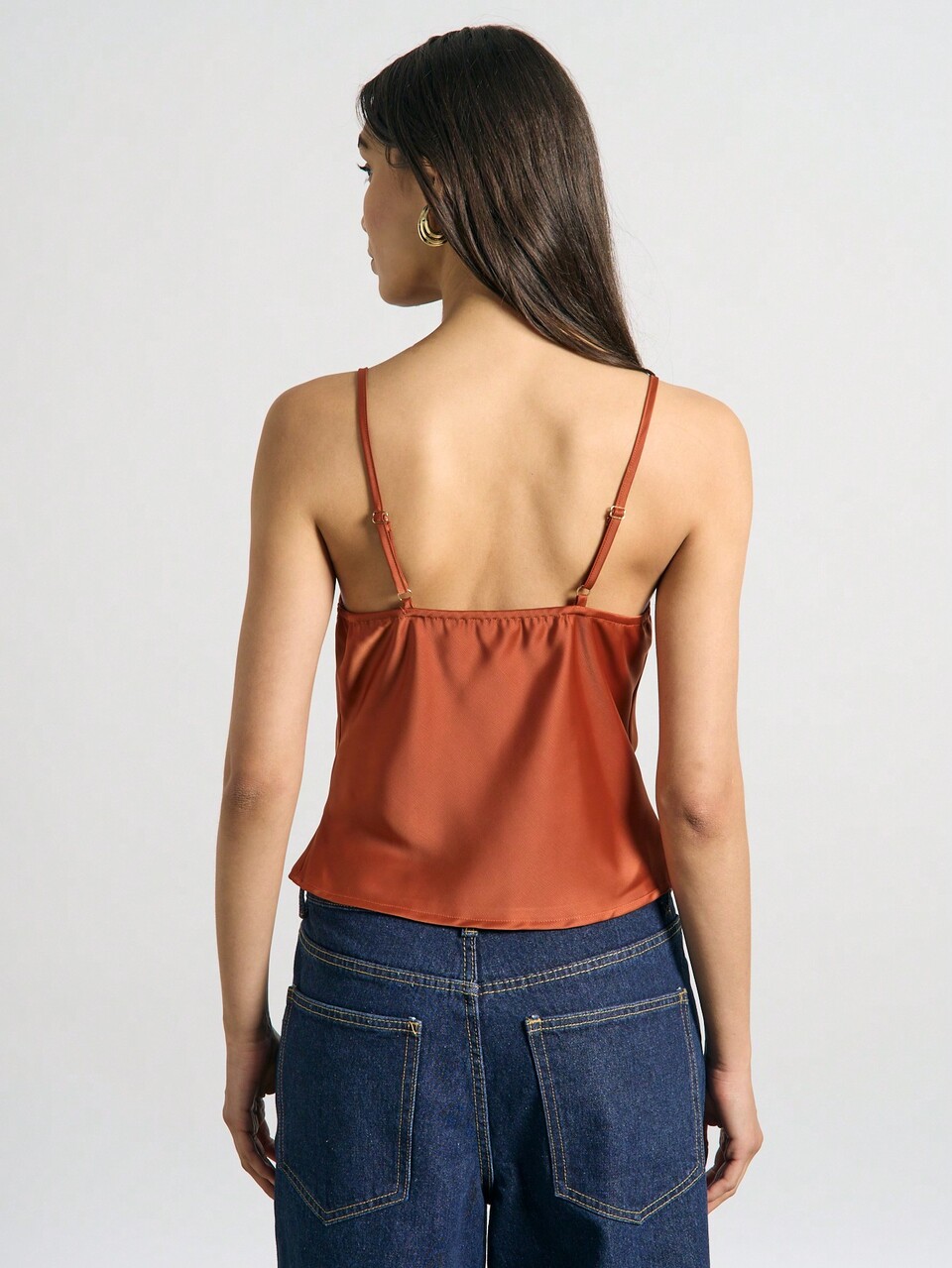 Satin Cowl Neck With Lace Insert Cami Top