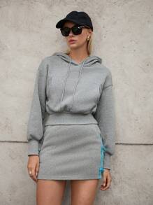 Tropiluxe Women's Autumn/Winter New Hooded Drawstring Oversized Pocket Short Fleece Sweatshirt Sportwear For Daily Wear