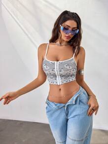 Top corto tipo camiseta de mujer con estampado floral