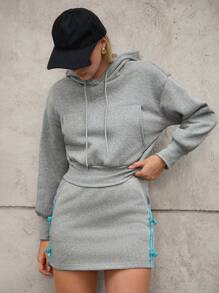 Tropiluxe Women's Autumn/Winter New Hooded Drawstring Oversized Pocket Short Fleece Sweatshirt Sportwear For Daily Wear