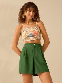 CAJUNI Pantalones cortos verdes casuales de verano para vacaciones en la playa para damas - Verde - Ver 7