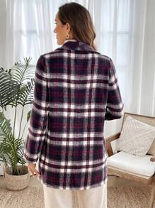 SHEIN LUNE Women's Casual Plaid Shawl Collar Horn Button Coat, Autumn/Winter - Multicolor - View 2