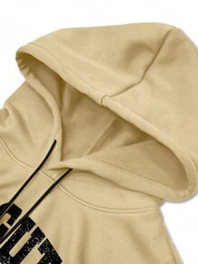Manfinity EMRG Sudadera con capucha de manga larga con cordón, con estampado de letras informal, para hombre de talla grande, otoño - Albaricoque - Ver 3