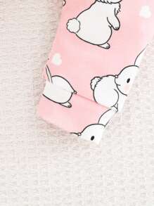 SHEIN 3件套新生女宝宝秋冬可爱卡通针织弹力长袖连体衣、裤子和帽子套装 - 白色 - 查看 15