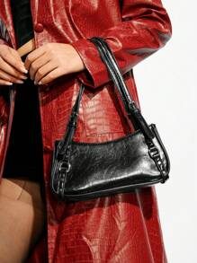 SHEIN BAE Sac à épaule noir style moto décontracté pour femmes