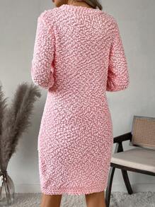 SHEIN LUNE Vestido de suéter casual de unicolor, cuello redondo, manga larga y bajo recto para mujer, otoño/invierno