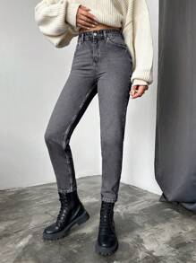 SHEIN Cottnline 100%Cotton Slim Fit Denim Jeans With Slant Pockets - Dark Grey - View 4