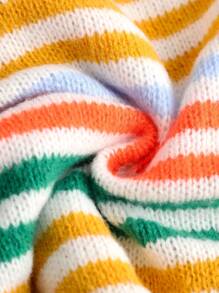 Tween Girl Striped Letter Print Crew Neck Drop Shoulder Long Sleeve Sweater, Suitable For Various Occasions In Autumn/Winter - Orange - View 5