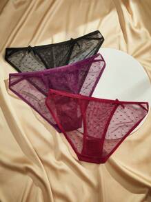 Charlaine Charlaine Slip A Triangolo Decorato Con Fiocco In Tessuto A Rete Da Donna (3 Pezzi/set)