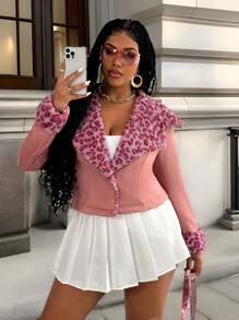 Maweii Giacca casual a manica lunga con blocchi di colore, adatta per luso quotidiano, taglie forti - Rosa - Visualizzare 8