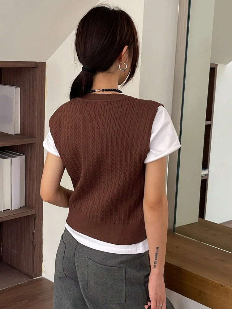 1pc Solid Fitted Sleeveless Round Neck Cardigan For Women,Fall Clothes