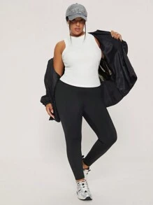 SHEIN BASICS Casual Solid Color Woven Loose Fit Hooded Plus Size Jacket - Black - View 8