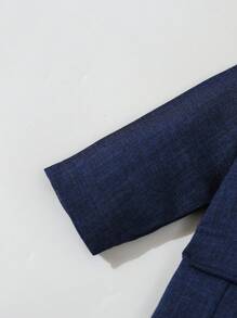 SHEIN Bộ 4 món/Bộ trang phục cổ điển cho bé trai, bao gồm áo sơ mi dài tay có nơ, áo vest, áo khoác dài tay, quần, thích hợp cho sinh nhật, đám cưới, lễ rửa tội, tiệc sinh nhật lần thứ 1, biểu diễn của trẻ em, lễ cưới - Màu xanh hải quân - Xem 5