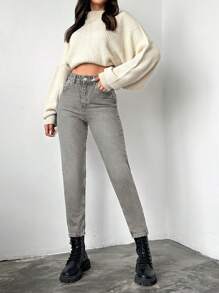 EURMUSE 100%Cotton Slim Fit Denim Jeans With Slant Pockets - Light Grey - View 3
