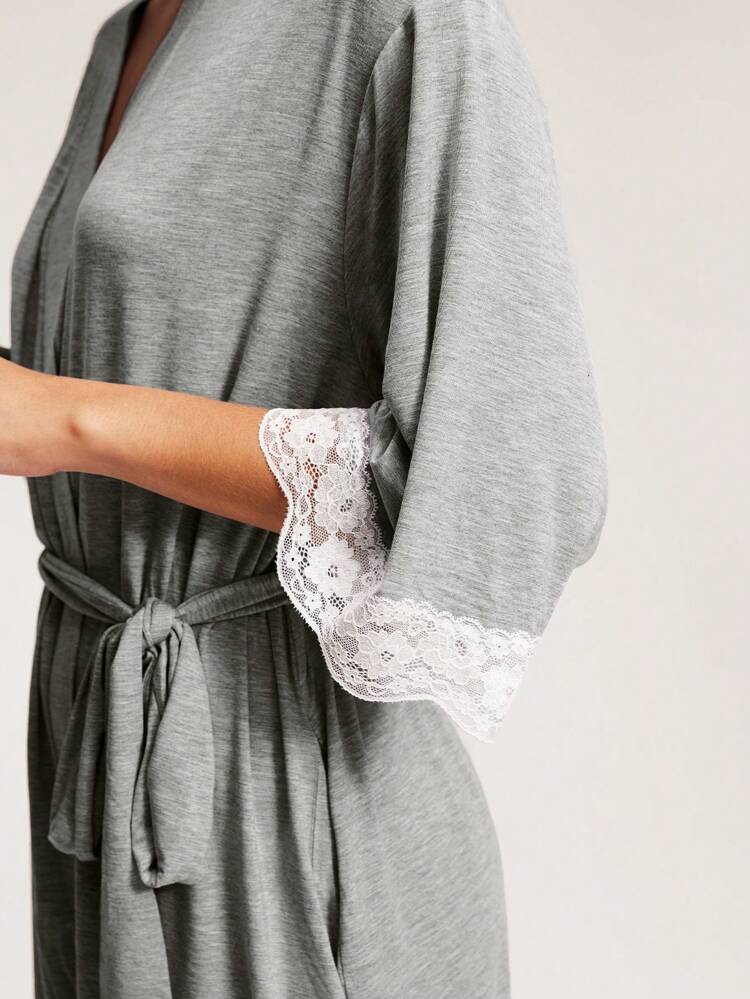 Bata de mujer sexy de TENCEL™ modal ultra suave con pijama de encaje, bata de baño y camisón