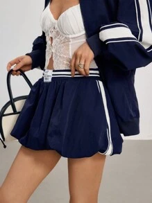 EastFlair Rok Mini Kasual Wanita Motif Huruf, Garis-garis, dan Bunga - Biru - View 9