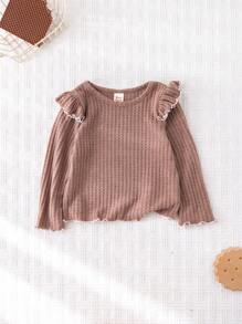 Cozy Pixies Baby Girl Solid Color Soft Knit Crew Neck Long Sleeve Pullover Top - Coffee Brown - View 5