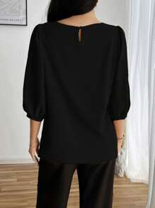INAWLY Ladies Solid Color Round Neck 3/4 Sleeve Loose Casual Shirt, Autumn