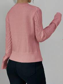 SHEIN Unity 女士休闲长袖蝴蝶结装饰开衫，秋冬 - 藕粉色 - 查看 2