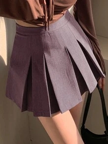 DAZY 女士百褶 A 字裙，百搭校园女生风格 - 紫色 - 查看 5