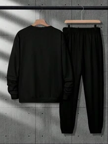 Manfinity Hypemode 2pcs/Set Men's Casual Everyday Wear Round Neck Sweatshirt And Drawstring Waist Sweatpants Suit, Autumn