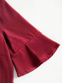 SHEIN Clasi Robe mi-longue à manches courtes et col lavallière élégante pour la navette en couleur unie pour le Nouvel An. Tenue de maxi pour femmes - Rouge - Voir 4