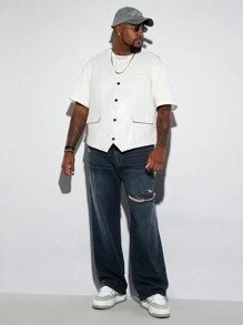 Manfinity VCAY Gilet casual elegante da uomo oversize in pelle sintetica bianca con bottoni davanti