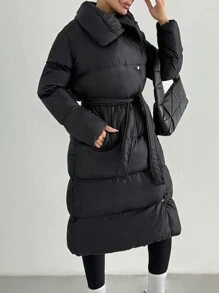 EURMUSE 女款純色鈕扣前開長袖口袋設計極簡夾克，休閒日常穿著，適合假日，黑色冬季款 - 黑色 - 查看 6