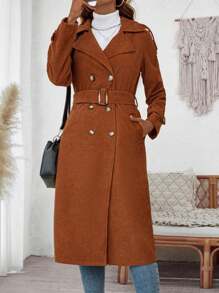 SHEIN Clasi Women's Autumn/Winter Long Sleeve Corduroy Cinched Waist Trench Coat