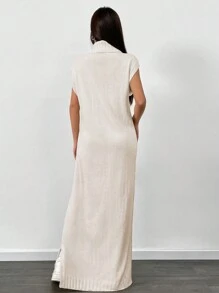 Chiquease Women High Neck Sleeveless Casual Long Knitted Sweater Dress