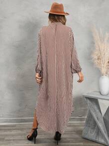 SHEIN LUNE Women's Casual Brown & White Striped Dress - Brown - View 2