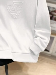 SHEIN Teen Boys Casual Loose Comfortable Versatile Solid Color Embossed Pattern Crew Neck Sweatshirt - White - View 5