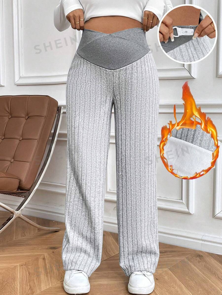 SHEIN Pantalones rectos casuales de maternidad con ajuste de cintura, en bloques de color