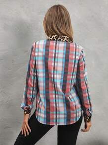SHEIN LUNE Casual kleurrijk geruit overhemd met patchworkprint voor dames