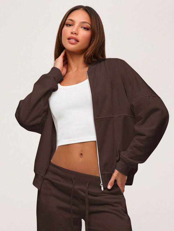 SHEIN BASICS Jachetă lejeră cu mânecă lungă, tricotată, de culoare solidă, pentru femei
