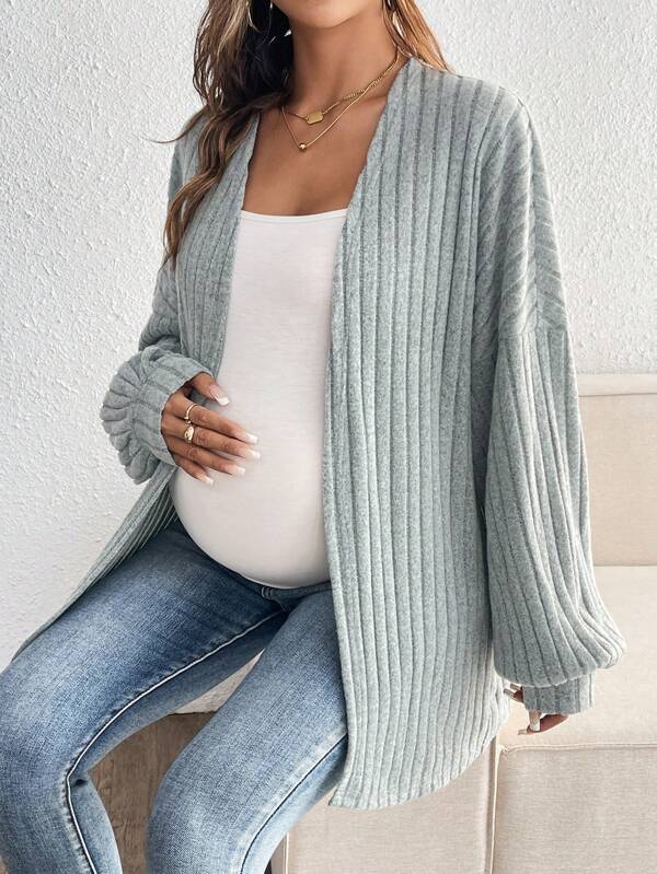 SHEIN Chaqueta de maternidad de manga larga con abertura delantera, uso casual de todos los días