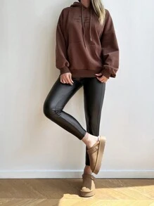SHEIN Privé & Sexy High Waist Slim Fit Faux Leather Leggings For Autumn/Winter, Figure Flattering